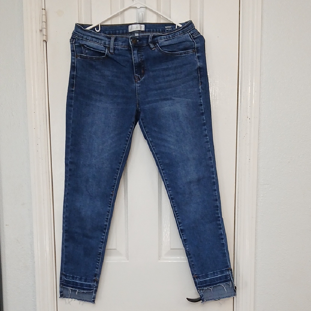 Nicole Miller Blue Denim Ankle Raw Hem Cropped Mid Rise Skinny Jeans